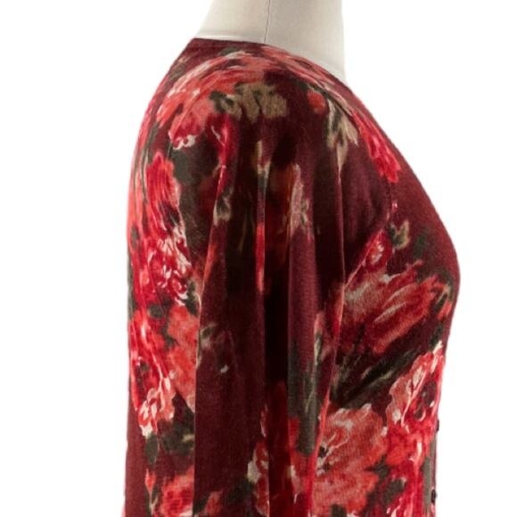 LOFT Cardigan Sweater Button Up Long Sleeve Burgundy Pink Floral Women’s Size XL - Picture 7 of 10